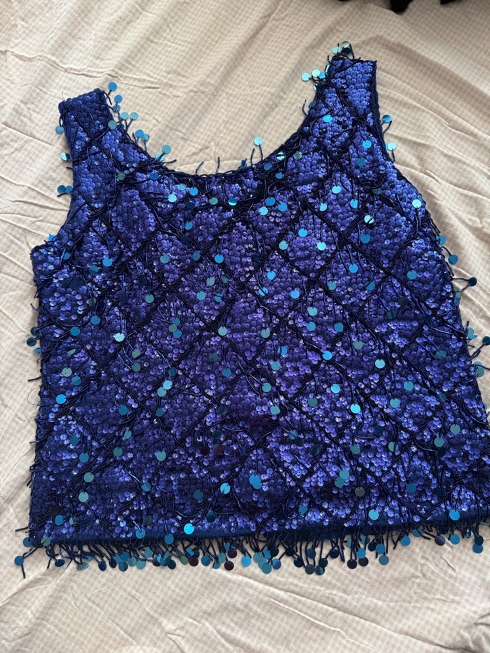 Blue Sequined Tank Top with Shimmering Paillettes